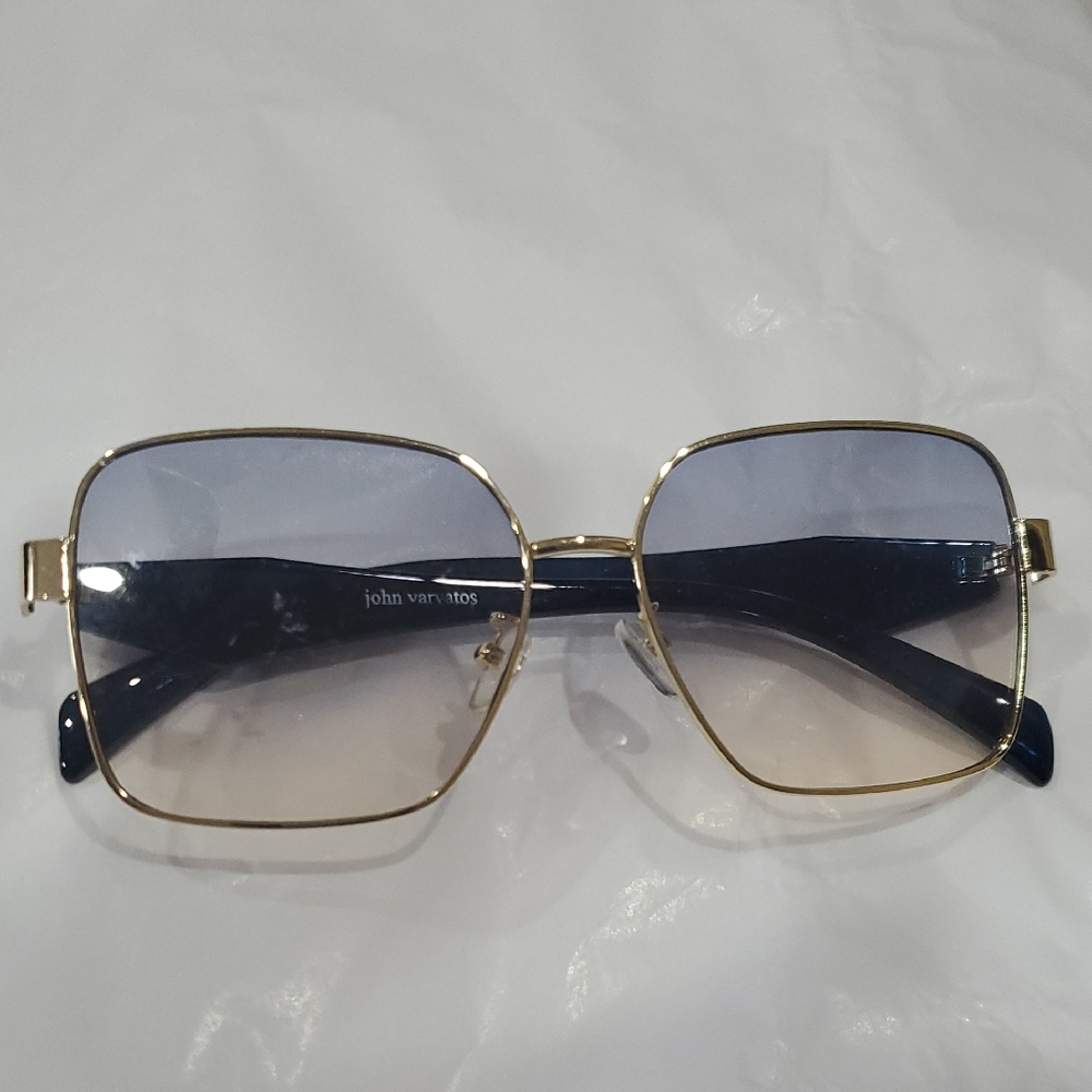 John Varvatos Square Frame Blue Gradient Lens Gold Rim Sunglasses new